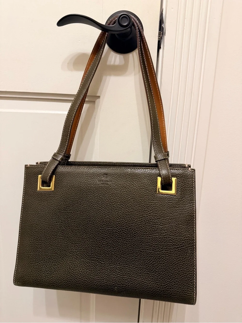Kate Spade Made In Italy Olive Green Structured Leather Shoulder Bag